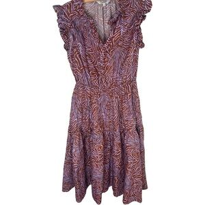 TUCKER NYC Purple Brown Animal Print Cotton Midi Dress Size Small